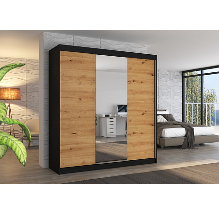 Posuvná skříň se zrcadlem SANTIAGO 200 Black+Artisan