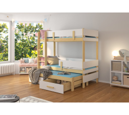 Třílůžková patrová postel s matracemi ETAPO 200x90 Pine+White