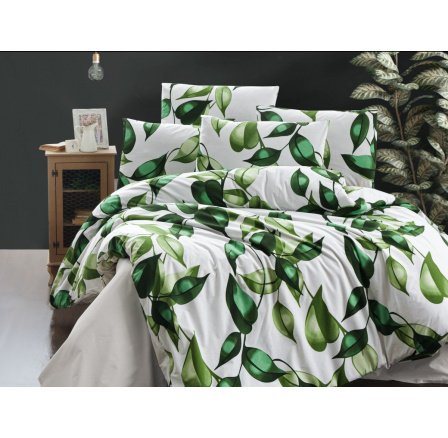 Povlečení bavlna 140x200, 70x90cm Leaves green skladem poslední 1ks nitěný knoflík