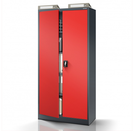 Kancelářská kovová skříň na dokumenty JAN, 900 x 1850 x 400 mm, antracitově-červená