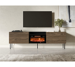 TV komoda KANTON s elektrickým krbem, ořech / černá