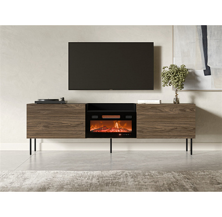 TV komoda KANTON s elektrickým krbem, ořech / černá