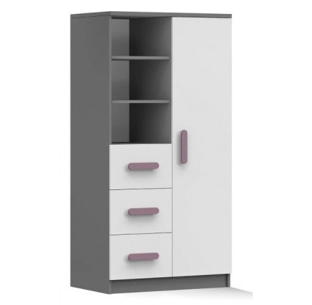 Regál 80 3S1D SMYK II - 05, Šedá/Bílá/Vřes