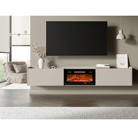 Závěsná TV komoda ARIGATO s elektrickým krbem, kašmír