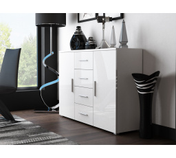 Komoda UNI, bílá/bílá lesklá