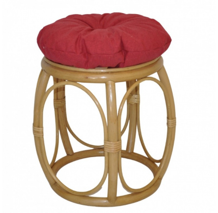Ratanová taburetka široká medová polstr vínový melír Ratanová taburetka široká medová polstr vínový melír