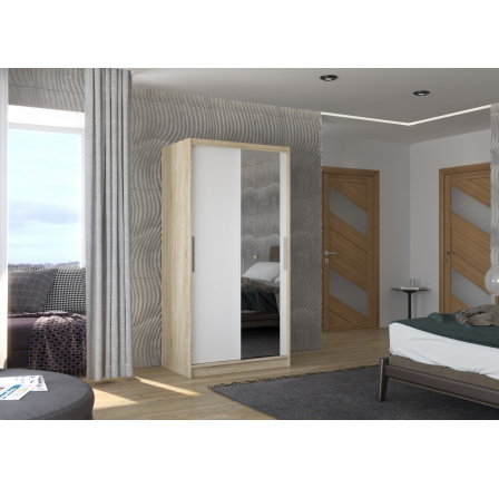 Posuvná skříň se zrcadlem BAROS 100 Sonoma+White