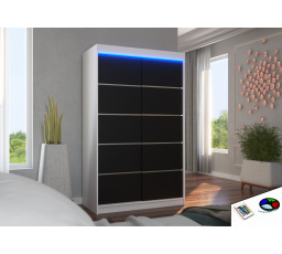 Posuvná skříň s LED osvětlením BENISSO 120 Bílá+Černá