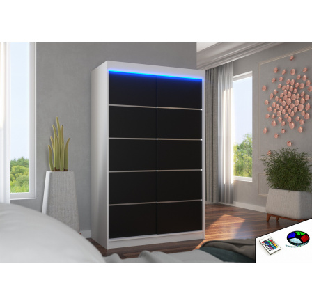 Posuvná skříň s LED osvětlením BENISSO 120 Bílá+Černá