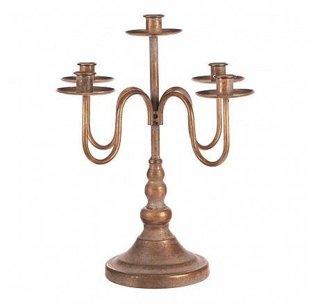 Svícen kovový - 5 ramen, na kónické svíčky, zlatý