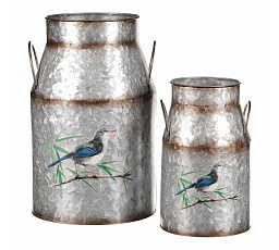 Kovová váza, sada 2ks, design s ptáčky.