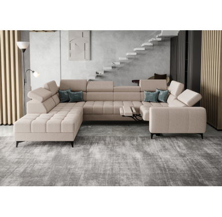 Rohová sedací souprava PORTO MAX I , relax 225X350X193 cm - levá, odstíny světlé béžové