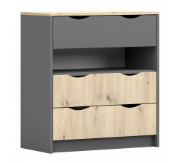 Komoda 3S - JOY II 03, Šedá/Dub Artisan