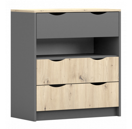 Komoda 3S - JOY II 03, Šedá/Dub Artisan