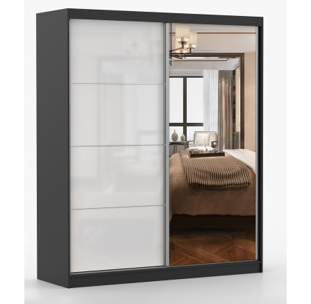 Šatní skříň MULTI 35 - 183 cm, Černá/Bílý Lesk