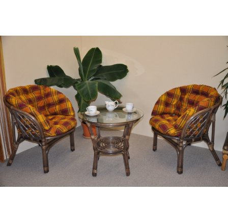 Ratanová sedací souprava Bahama hnědá 2+1, polstr MAXI okrový Ratanová sedací souprava Bahama hnědá 2+1, polstr MAXI okrový