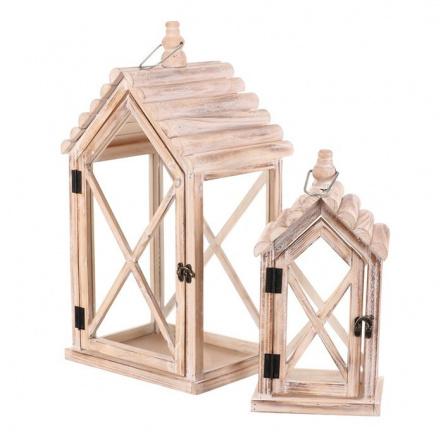 Lucerna dřevěná - tvar domku, cena za sadu 2 ks