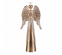 Anděl kovový - 57 cm, se srdcem v rukou, zlatý
