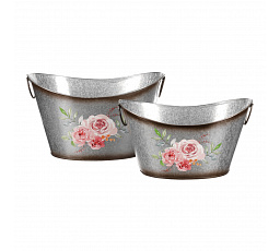 Kovový obal na květiny. Sada 2ks. Design s růžemi.