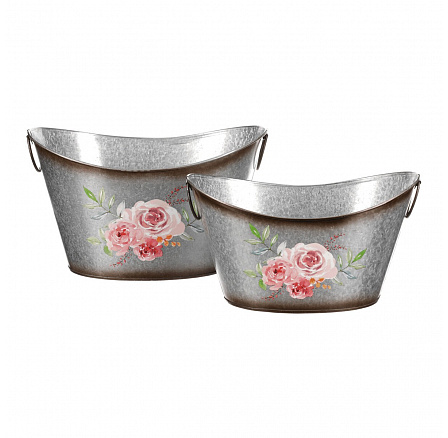 Kovový obal na květiny. Sada 2ks. Design s růžemi.