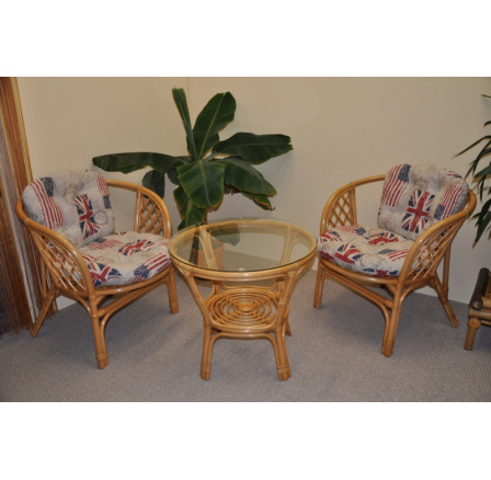 Ratanová sedací souprava Bahama malá medová polstry motiv vlajka