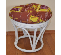 Ratanová taburetka velká bílá polstr hnědý list