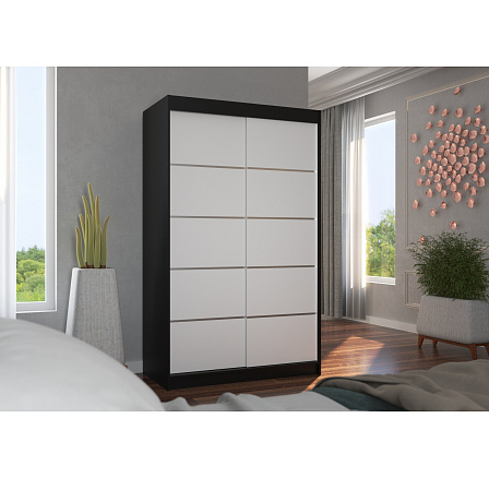 Šatní skříň s posuvnými dveřmi BENISSO 120 Černá+Bílá