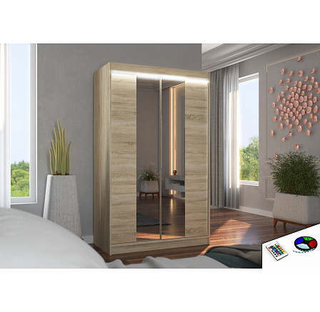 Posuvná skříň se zrcadlem a LED osvětlením MARVIN 120 Sonoma