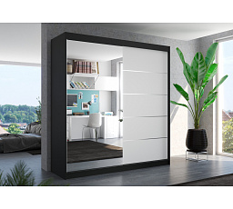 Posuvná skříň se zrcadlem OLIVER 200 Černá+Bílá