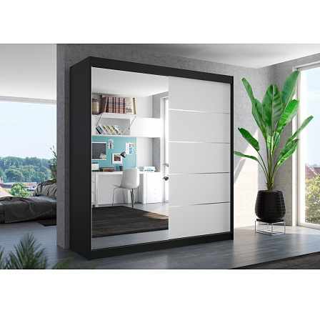 Posuvná skříň se zrcadlem OLIVER 200 Černá+Bílá