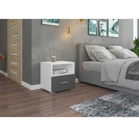 Noční stolek se zásuvkou EMI White+Gray