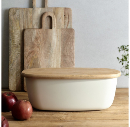 Chlebník NORES s bambusovým víkem béžový 37x22x14 cm 809670