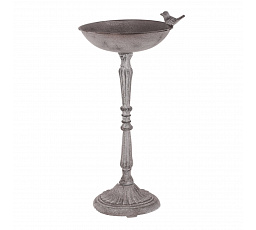 Krmítko/pítko - kovový stojan, s ptáčkem, barva šedá