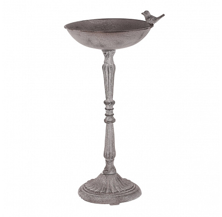 Krmítko/pítko - kovový stojan, s ptáčkem, barva šedá