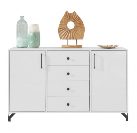 Komoda BERGEN - BE6, Bílý Lux + Bílá vysoký lesk