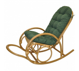 Ratanové houpací křeslo Jenaira medové polstr tmavě zelený melír