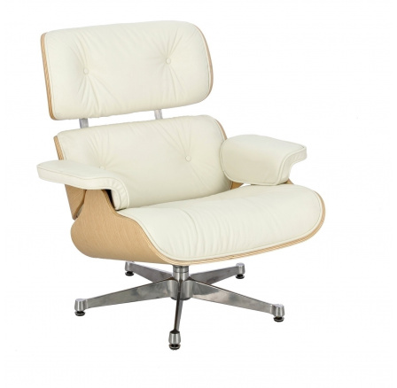 Křeslo Vip bílá/přírodní dub/stříbrná základna