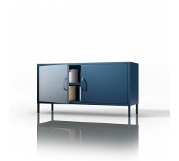 Nízká kovová skříňka na nožkách modrá Moderní ROSA, 1150 x 595 x 400 mm