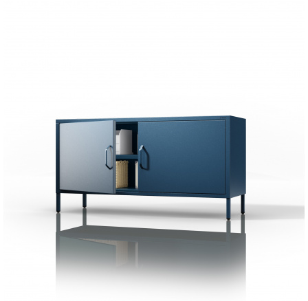 Nízká kovová skříňka na nožkách modrá Moderní ROSA, 1150 x 595 x 400 mm