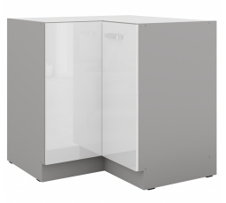 Dolní rohová skřínka BIANCA - 90 x 90 ND 2F BB, Šedá / Bílý lesk