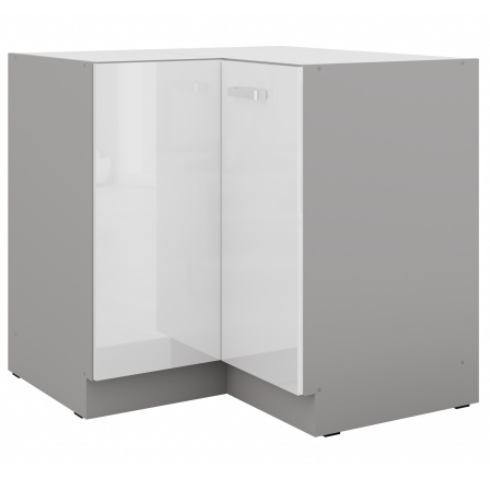 Dolní rohová skřínka BIANCA - 90 x 90 ND 2F BB, Šedá / Bílý lesk