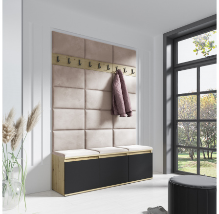 Předsíňová stěna EMI 6, Trinity 02/Artisan + Černá Předsíňová stěna EMI 6, Trinity 02/Artisan + Černá