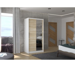 Posuvná skříň se zrcadlem BAROS 100 Bílá+Sonoma