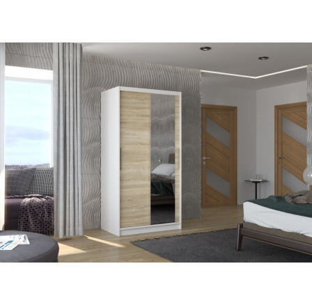 Posuvná skříň se zrcadlem BAROS 100 Bílá+Sonoma