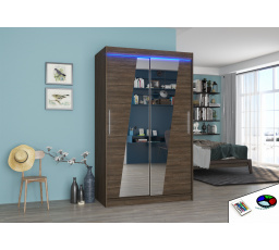 Šatní skříň s posuvnými dveřmi, zrcadlem a LED osvětlením TEXAS 120 Choco+Choco