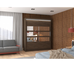 Posuvná skříň se zrcadlem a LED osvětlením TOLEDO 180 Choco+Choco
