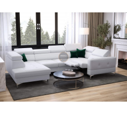 Rohová sedací souprava TOSCANIA MAX I , relax s funkcí spaní 170x350x185 cm přírodní kůže - bílá kůže , pravá