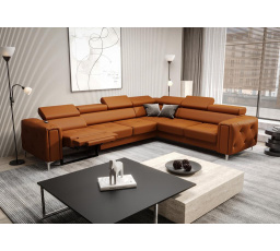 Rohová Kožená sedací souprava s funkcí , relax ORION I 325x255 cm - pravá, oranžová