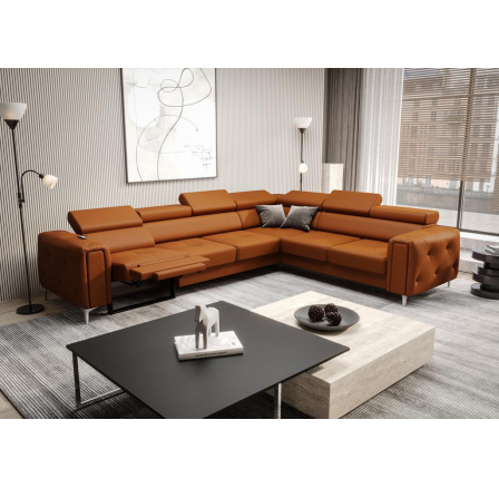 Rohová Kožená sedací souprava s funkcí , relax ORION I 325x255 cm - pravá, oranžová