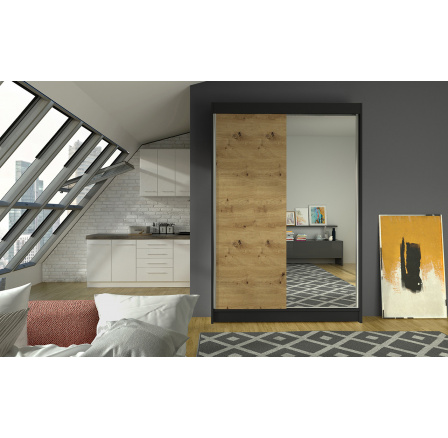 Šatní skříň LINORA I 120, Černá/Dub artisan Šatní skříň LINORA I 120, Černá/Dub artisan